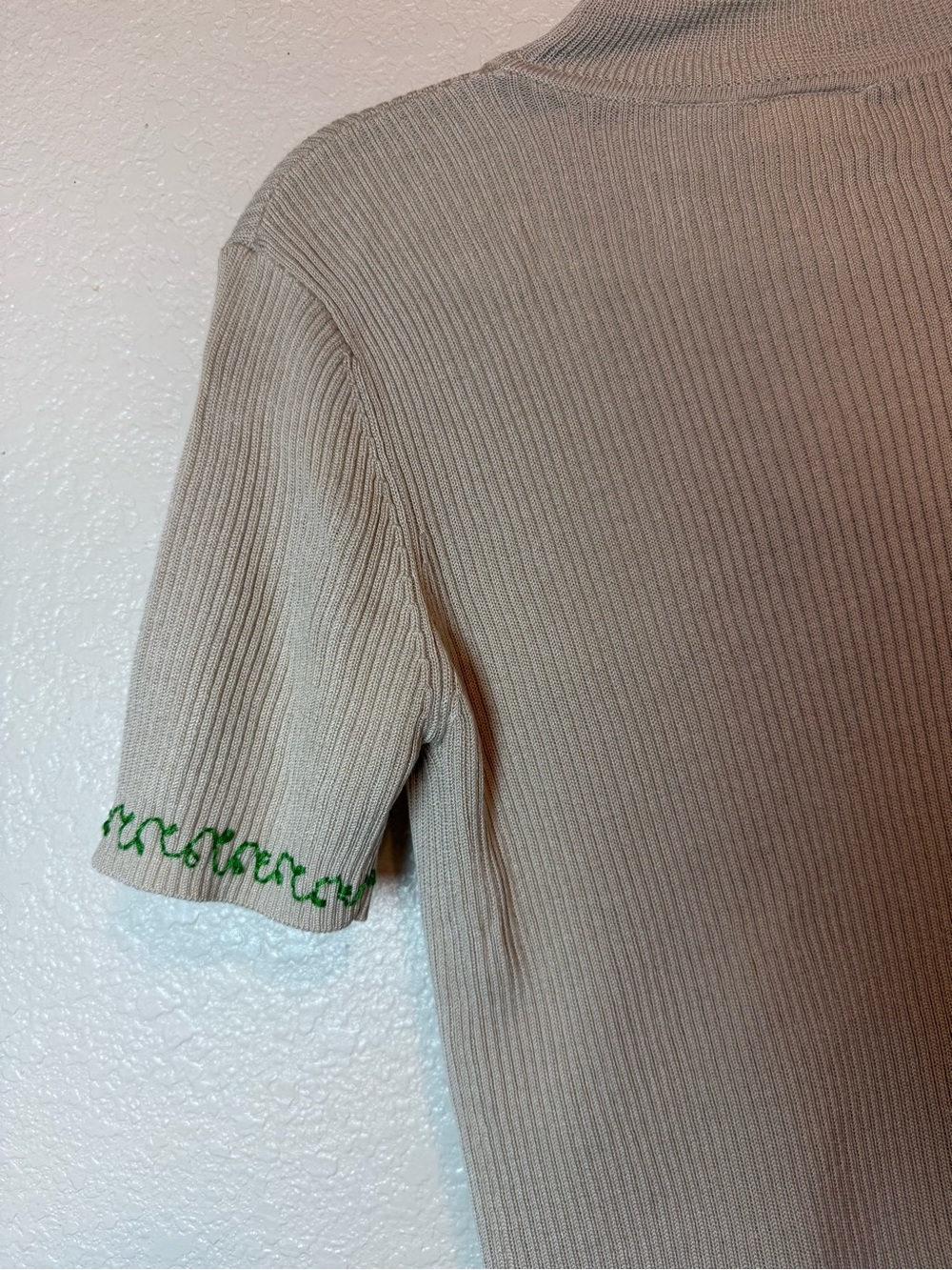 Hand Embroidered Custom Holding Hands Otters on Vintage Beige Mock Neck Sweater - Picture 12 of 13